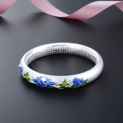 DNF-足银s999纯银手环手饰民族风景泰蓝心经素银磨砂手镯 商品图0