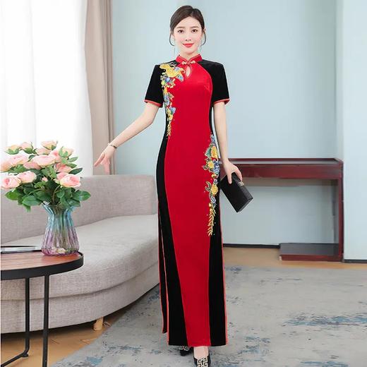 HT5510时尚长款短袖醋酸缎旗袍裙 商品图3