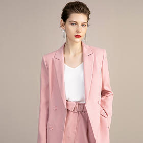 IWY/初薄款高端时尚粉色西服短裤套装女气质修身休闲西装213124C1+P5