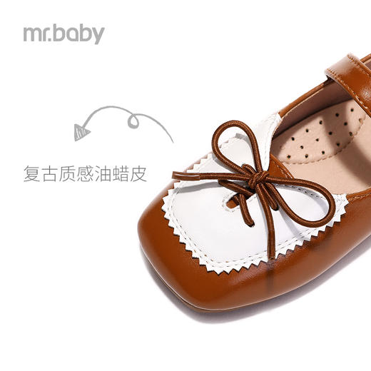 mrbaby女童皮鞋赫本拼接蝴蝶结休闲单鞋秋季新款小中童公主鞋 商品图3