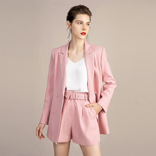 IWY/初薄款高端时尚粉色西服短裤套装女气质修身休闲西装213124C1+P5 商品图2