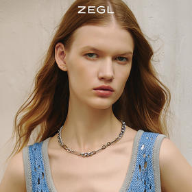 ZEGL蓝白环扣项链女潮ins嘻哈小众设计感冷淡风复古锁骨链配饰品