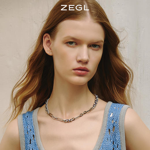 ZEGL蓝白环扣项链女潮ins嘻哈小众设计感冷淡风复古锁骨链配饰品 商品图0