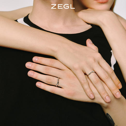 ZEGL925纯银不规则波浪戒指男女一对小众设计情侣对戒指环食指戒 商品图4