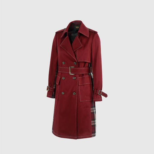 拼色格纹双排扣风衣（附腰带） 商品图1