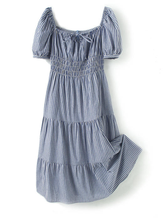 HeyDress条纹法式连衣裙女夏季收腰显瘦长裙气质方领裙子 商品图4