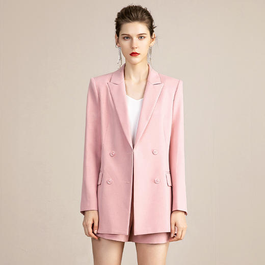 IWY/初薄款高端时尚粉色西服短裤套装女气质修身休闲西装213124C1+P5 商品图5