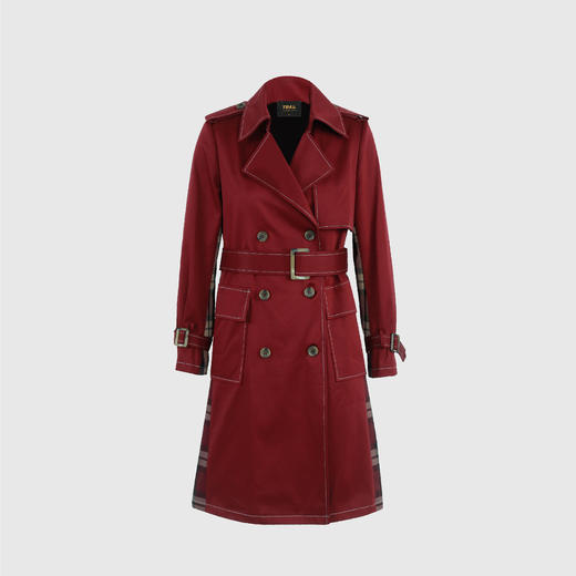 拼色格纹双排扣风衣（附腰带） 商品图0