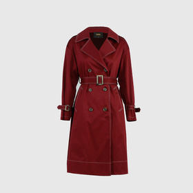 双排扣撞色明线风衣（附腰带）