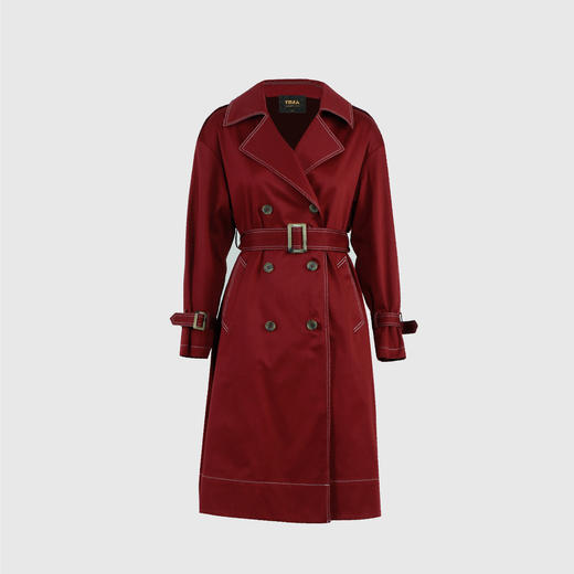 双排扣撞色明线风衣（附腰带） 商品图0