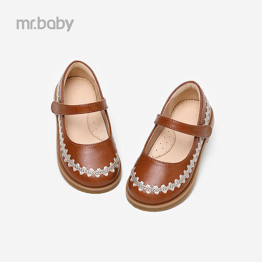 mrbaby女童皮鞋森系公主休闲鞋2023秋新款电绣花边玛丽珍防滑单鞋 商品图3