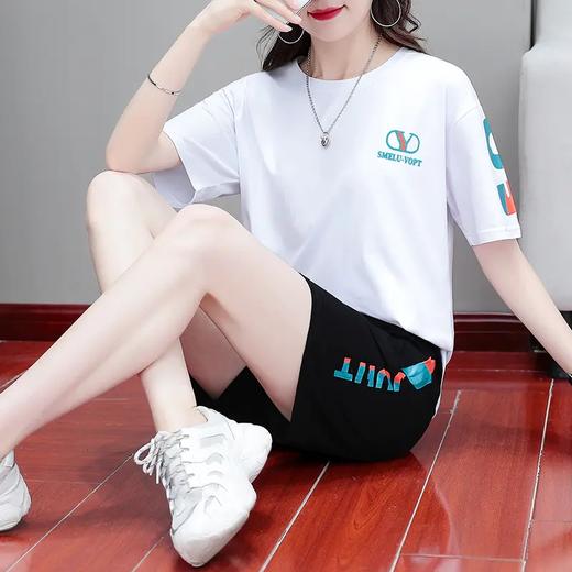 TR-CXJ8826 运动服套装女夏季薄款2021时尚宽松纯棉休闲装洋气减龄短袖两件套 商品图3