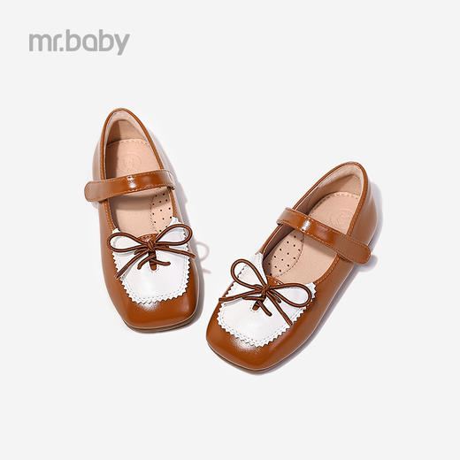 mrbaby女童皮鞋赫本拼接蝴蝶结休闲单鞋秋季新款小中童公主鞋 商品图0