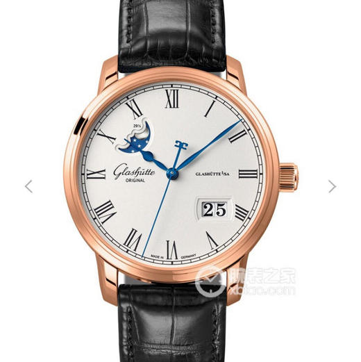 F格拉苏蒂原创议员大日历月相腕表100-04-32-12-04 。直径40mmx厚11mm。男士手表，皮表带，自动机械机芯，透底 商品图0