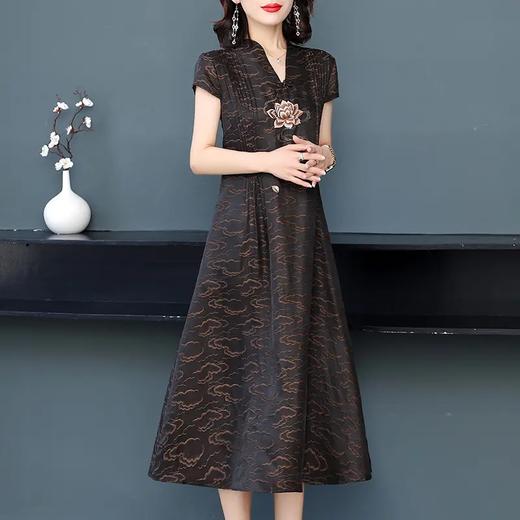 XYA632 2021夏季新款复古香云纱中国风刺绣装短袖连衣裙 商品图2