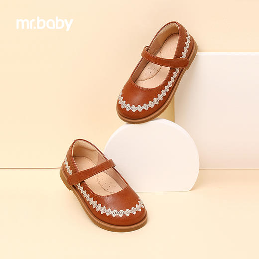 mrbaby女童皮鞋森系公主休闲鞋2023秋新款电绣花边玛丽珍防滑单鞋 商品图2