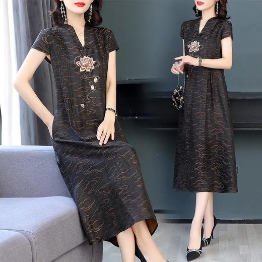 XYA632 2021夏季新款复古香云纱中国风刺绣装短袖连衣裙 商品图0