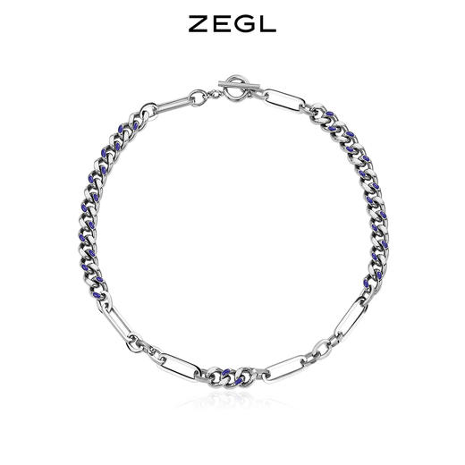 ZEGL蓝白环扣项链女潮ins嘻哈小众设计感冷淡风复古锁骨链配饰品 商品图1