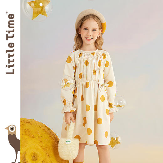 littletime女童连衣裙秋装新款韩版纯棉春秋长袖儿童波点裙子 商品图0