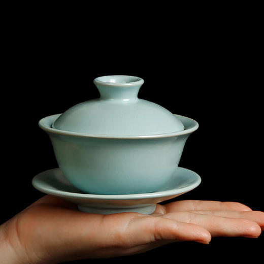 汝窑天地三才盖碗茶杯单个天青色纯手工泡茶碗中式碗盖茶具敬茶碗 商品图3