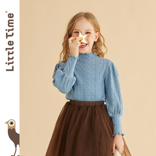 littletime女童长袖打底衫春秋季纯色新款韩版针织衫儿童t恤 商品图0