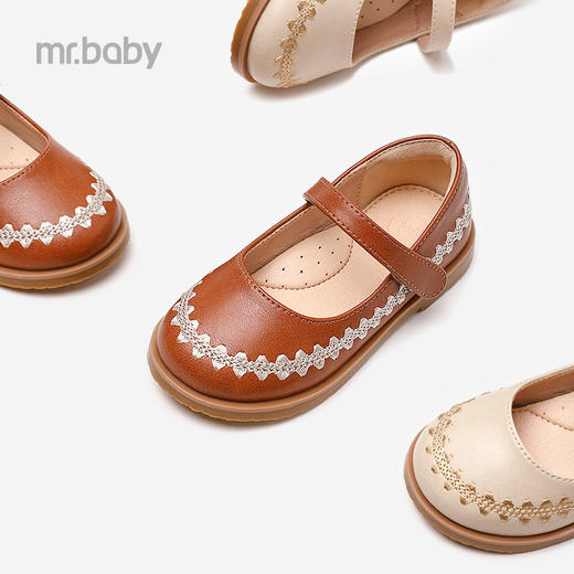 mrbaby女童皮鞋森系公主休闲鞋2023秋新款电绣花边玛丽珍防滑单鞋 商品图4