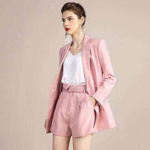 IWY/初薄款高端时尚粉色西服短裤套装女气质修身休闲西装213124C1+P5 商品图3