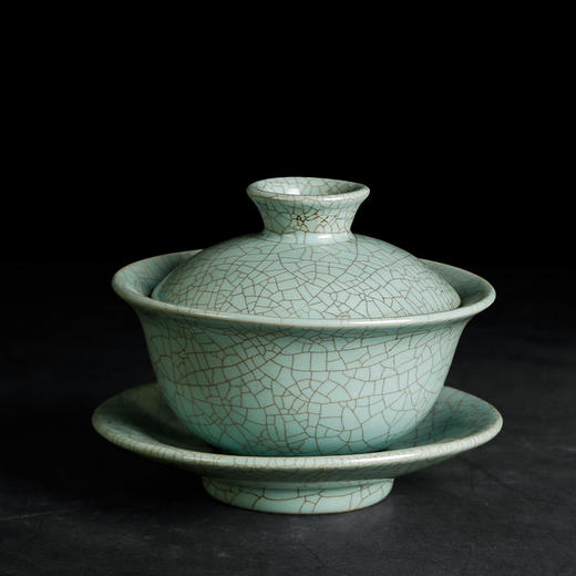 汝窑天地三才盖碗茶杯单个天青色纯手工泡茶碗中式碗盖茶具敬茶碗 商品图0