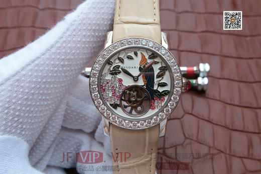 W0053N455宝格丽 凹镜 女款37毫米直径陀飞轮  珐琅表盘 立体鹦鹉 搭载手动复古偏心陀飞轮 美洲进口鳄鱼皮 商品图0