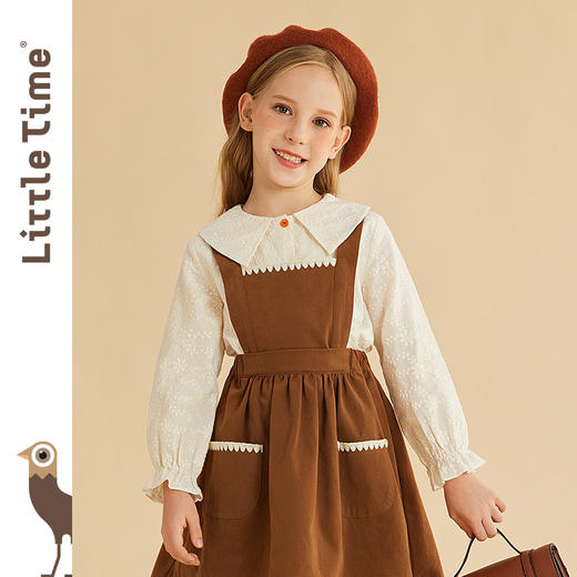 littletime童装女童绣花衬衫2023秋季新款法式翻领春秋款儿童衬衣 商品图1