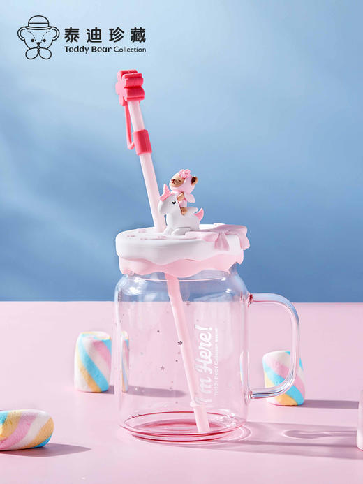 泰迪珍藏樱花水杯吸管玻璃杯QG 商品图0