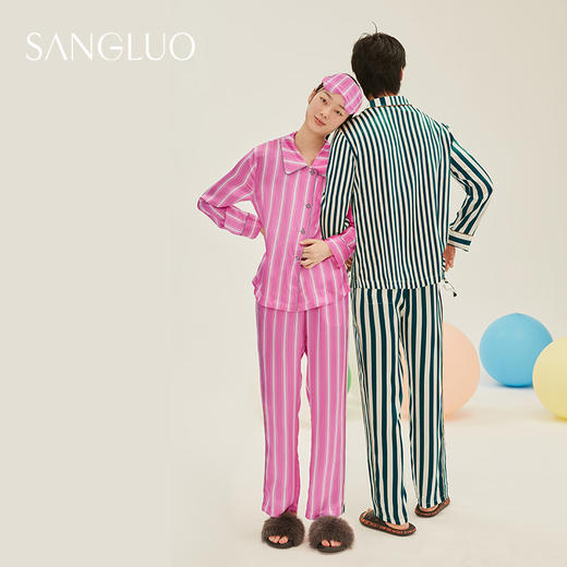 条纹情侣睡衣居家套装男女礼物 商品图0