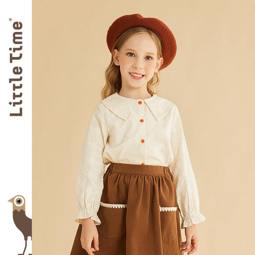 littletime童装女童绣花衬衫2023秋季新款法式翻领春秋款儿童衬衣 商品图0