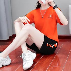 TR-CXJ8826 运动服套装女夏季薄款2021时尚宽松纯棉休闲装洋气减龄短袖两件套