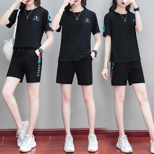 TR-CXJ8826 运动服套装女夏季薄款2021时尚宽松纯棉休闲装洋气减龄短袖两件套 商品图1