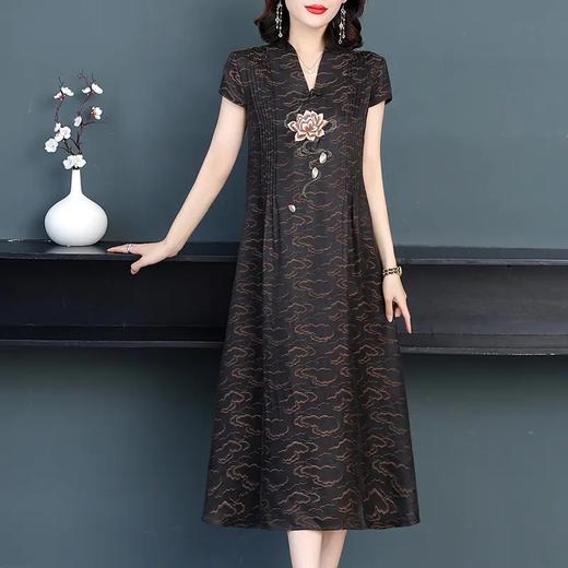 XYA632 2021夏季新款复古香云纱中国风刺绣装短袖连衣裙 商品图1