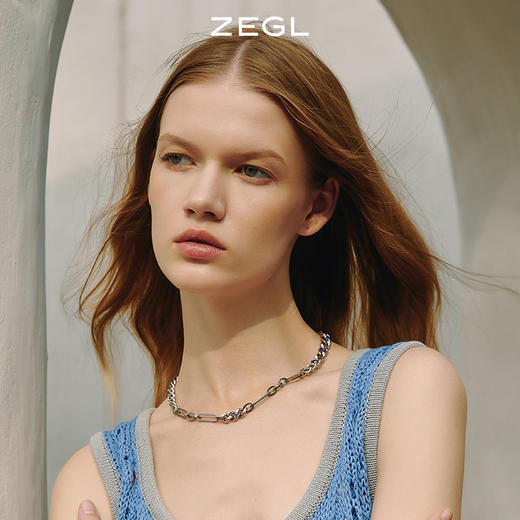 ZEGL蓝白环扣项链女潮ins嘻哈小众设计感冷淡风复古锁骨链配饰品 商品图2