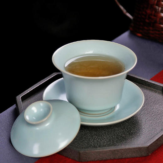 茶具盖碗单个汝窑开片家用功夫茶泡茶碗小号天青色陶瓷可养三才杯 商品图0