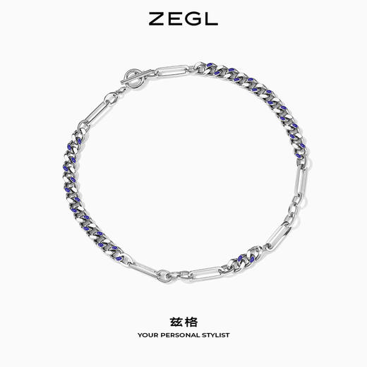 ZEGL蓝白环扣项链女潮ins嘻哈小众设计感冷淡风复古锁骨链配饰品 商品图3