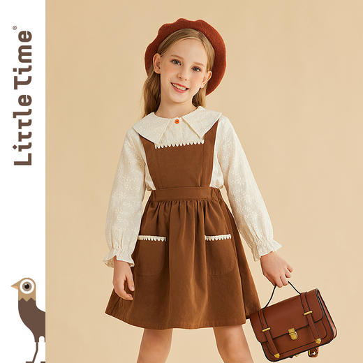littletime女童背心裙贝壳边2021秋季新款复古可拆两穿儿童背带裙 商品图0