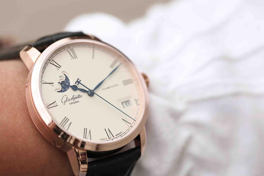 F格拉苏蒂原创议员大日历月相腕表100-04-32-12-04 。直径40mmx厚11mm。男士手表，皮表带，自动机械机芯，透底 商品图1