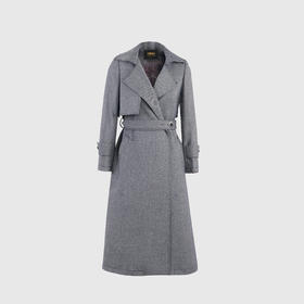 撞色明线收腰摆风衣（附腰带）