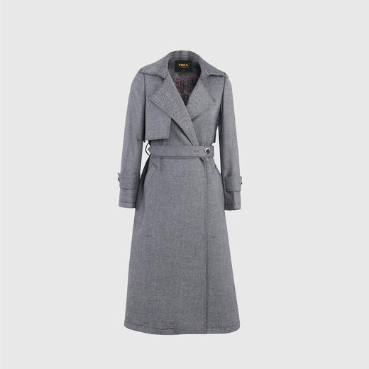 撞色明线收腰摆风衣（附腰带） 商品图0