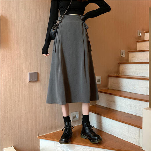 【服饰鞋包】中高腰裙子韩版学院中长款设计感灰色a字半身裙 商品图2