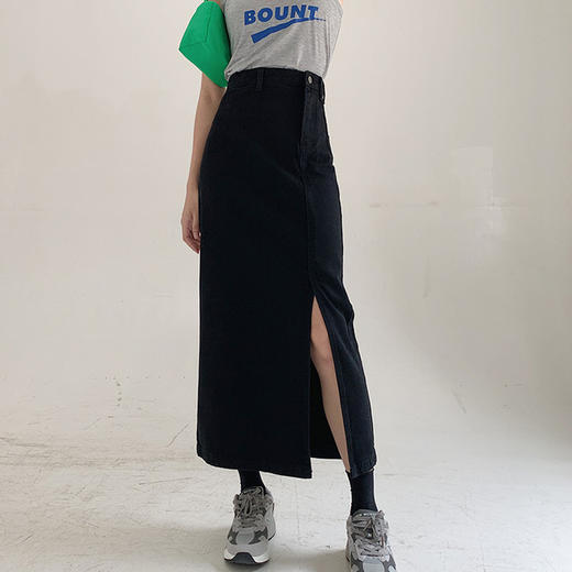 【服饰鞋包】牛仔半身裙女新款开叉高腰a字显瘦小个子中长款包臀长裙 商品图5