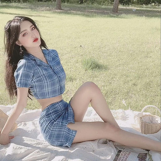 【服饰鞋包】BM夏女式格子短款上衣套装裙新款格纹半身裙 商品图2