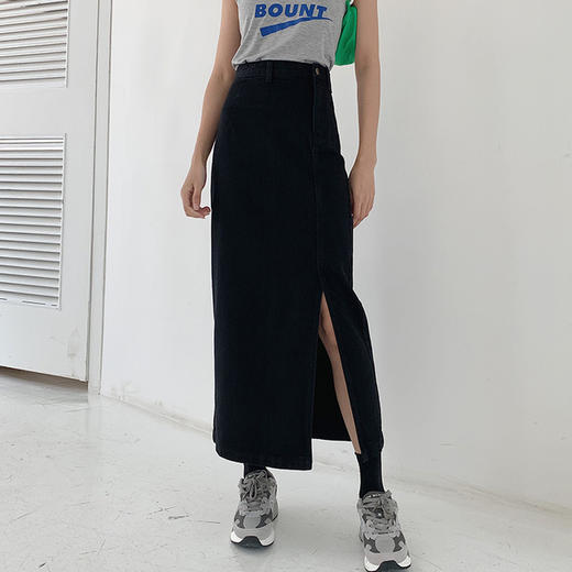 【服饰鞋包】牛仔半身裙女新款开叉高腰a字显瘦小个子中长款包臀长裙 商品图0