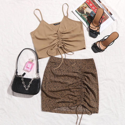 【服饰鞋包】女装欧美性感迷你抽绳短裙女士豹纹高腰修身一步裙半身裙 商品图3