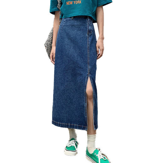 【服饰鞋包】牛仔半身裙女新款开叉高腰a字显瘦小个子中长款包臀长裙 商品图4