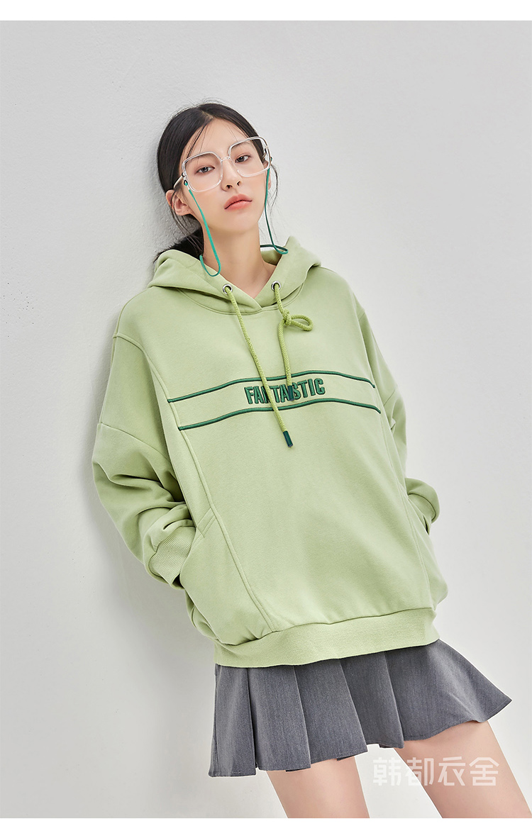 韩都衣舍卫衣女春秋2021秋季新款宽松韩版慵懒风连帽上衣女潮ins